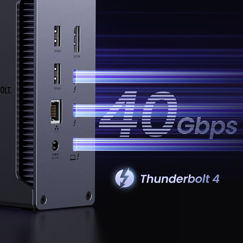 13in1 „Thunderbolt 4“ prijungimo stotis / USB-A / DP / RJ45 / SD TF skaitytuvas / USB-C / mini lizdas