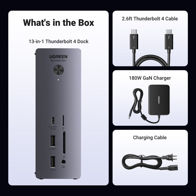 13in1 „Thunderbolt 4“ prijungimo stotis / USB-A / DP / RJ45 / SD TF skaitytuvas / USB-C / mini lizdas