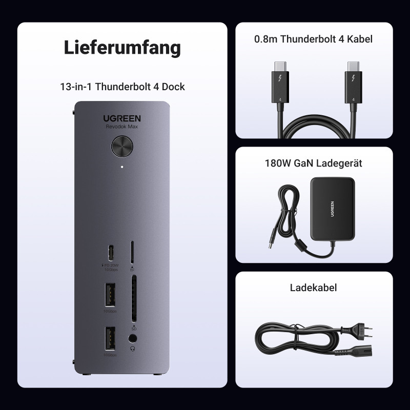 13in1 „Thunderbolt 4“ prijungimo stotis / USB-A / DP / RJ45 / SD TF skaitytuvas / USB-C / mini lizdas