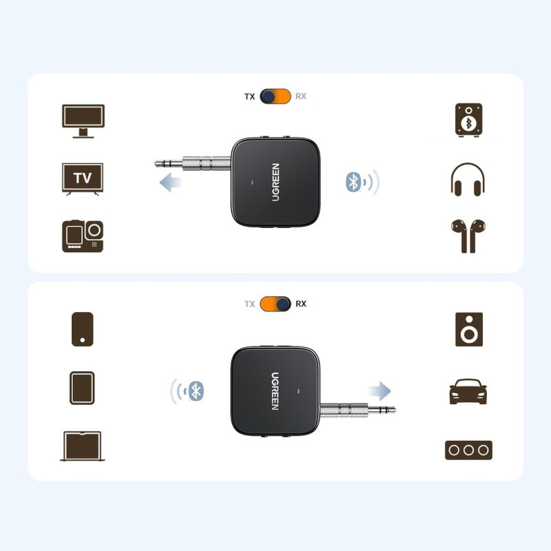 Bluetooth 5.2 TX RX garso imtuvas siųstuvas Mini lizdas USB-C RCA - juodas