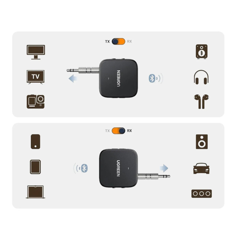 Bluetooth 5.2 TX RX garso imtuvas siųstuvas Mini lizdas USB-C RCA - juodas