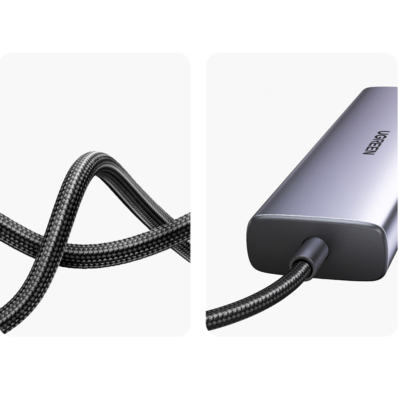 HUB adapteris USB-C - USB-A / HDMI / RJ45 / SD ir TF kortelių skaitytuvas / USB-C PD 100W - pilka