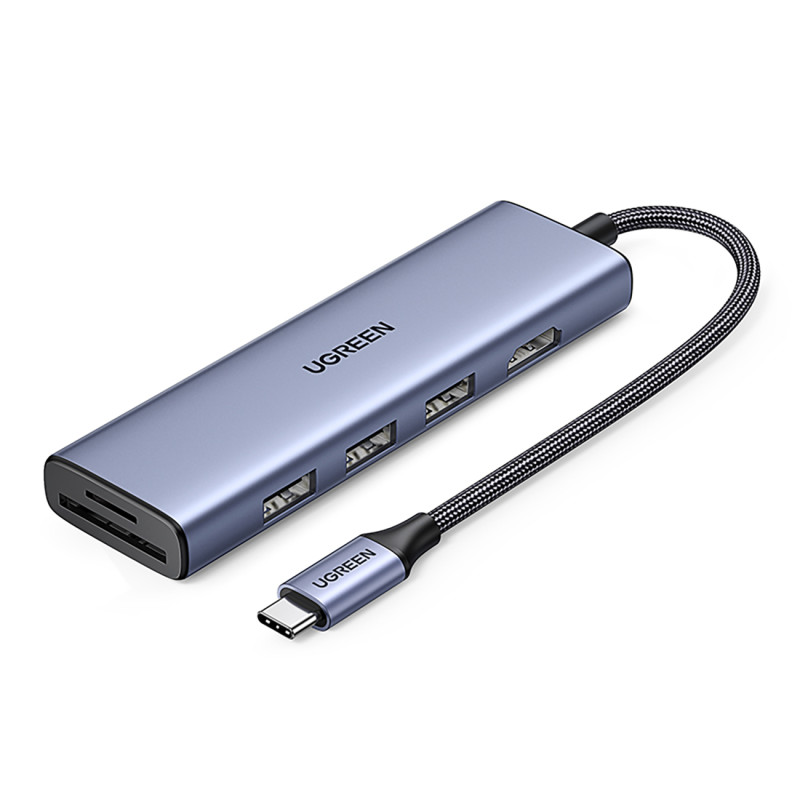
6in1 HUB adapteris USB-C – HDMI / USB-A / SD TF kortelių skaitytuvas – pilka
