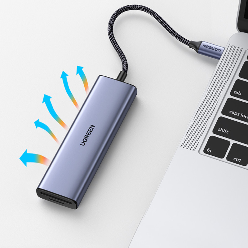 6in1 HUB adapteris USB-C – HDMI / USB-A / SD TF kortelių skaitytuvas – pilka