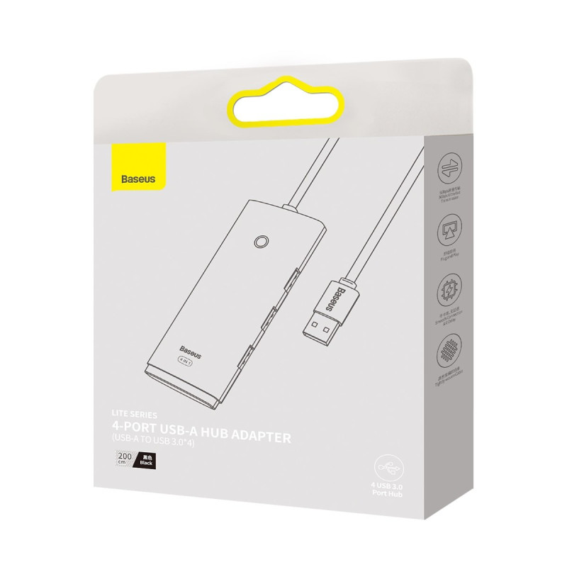 Lite serijos HUB 4 prievadų USB-A iki 4xUSB-A 3,0 2m juodas