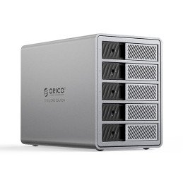 
9858T3 Thunderbolt 3 5 skyrių 2,5 colio/ 3,5 colio SATA HDD / SSD diskų masyvas – pilka
