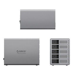 
9858T3 Thunderbolt 3 5 skyrių 2,5 colio/ 3,5 colio SATA HDD / SSD diskų masyvas – pilka
