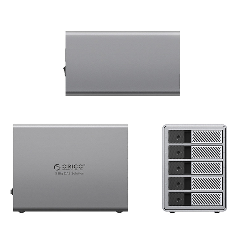 9858T3 Thunderbolt 3 5 skyrių 2,5 colio/ 3,5 colio SATA HDD / SSD diskų masyvas – pilka