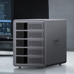 
9858T3 Thunderbolt 3 5 skyrių 2,5 colio/ 3,5 colio SATA HDD / SSD diskų masyvas – pilka

