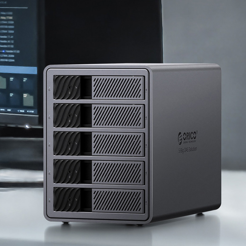 9858T3 Thunderbolt 3 5 skyrių 2,5 colio/ 3,5 colio SATA HDD / SSD diskų masyvas – pilka