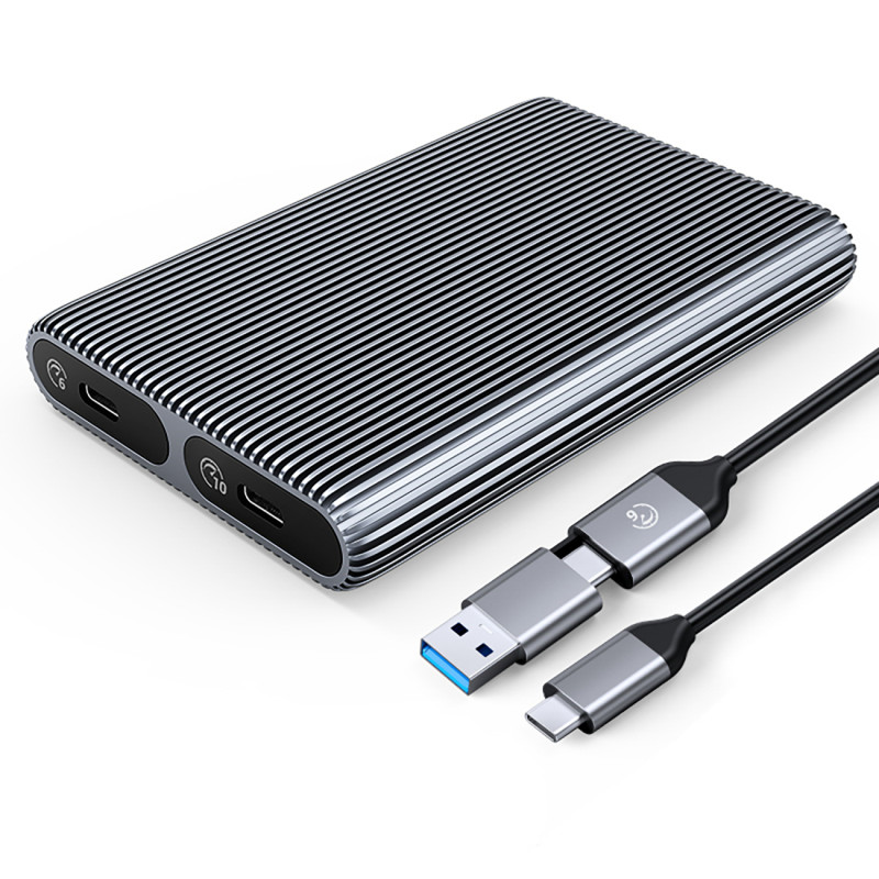 
AM2C3-2SN dvigubas M.2 SATA+NVME USB-C 10Gb/ s korpusas – pilkas
