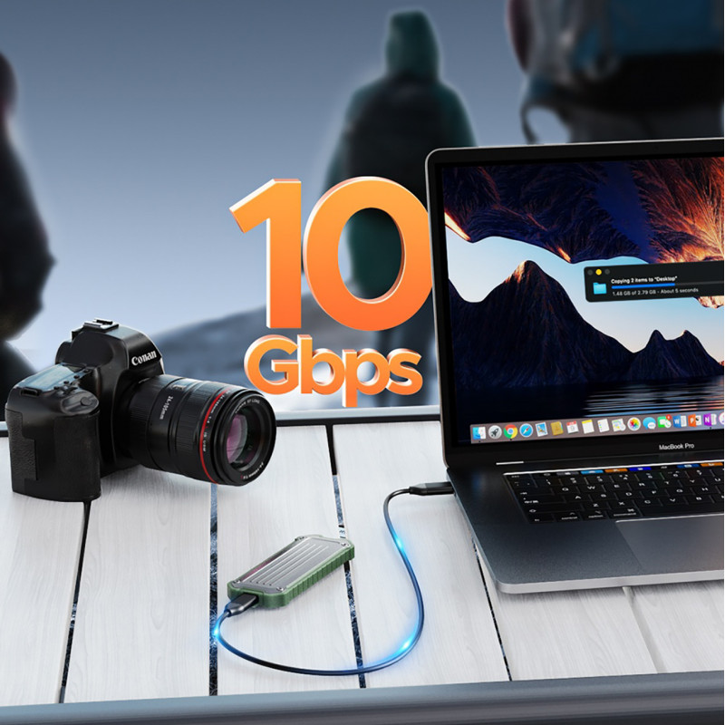 OTPX-G2 M.2 NVMe / SATA SSD USB-C taktinis sustiprintas disko skyrius – pilkai žalia