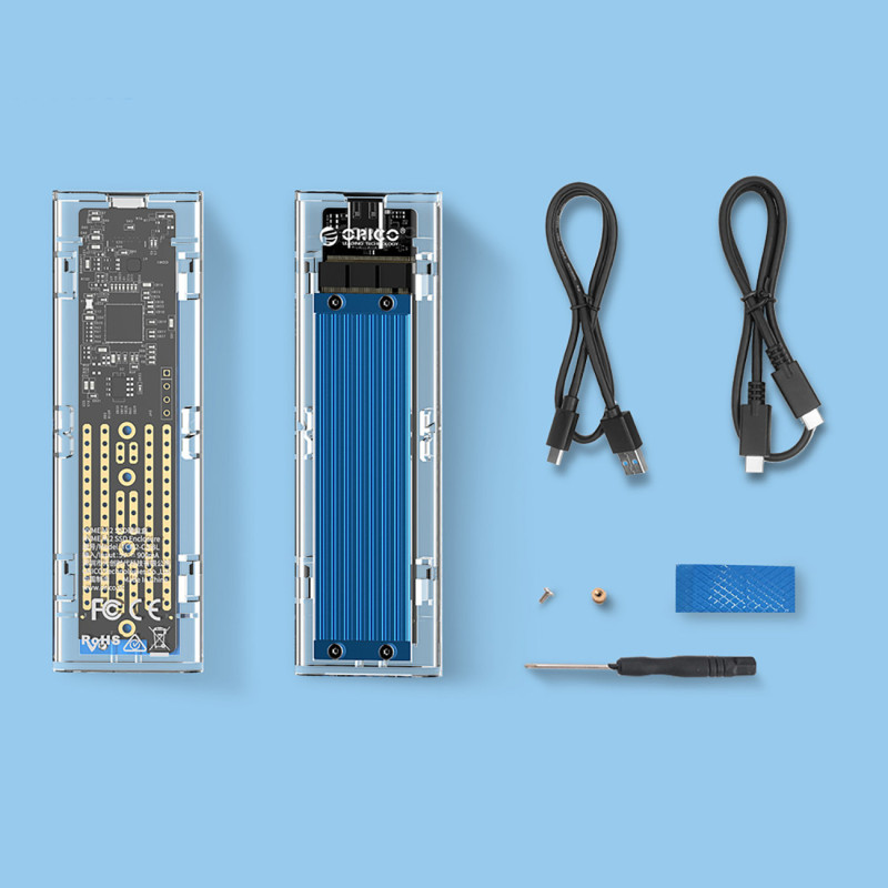 TCM2-C3 M.2 NVME USB-C 10Gb/ s disko dėklas – mėlynas-permatomas