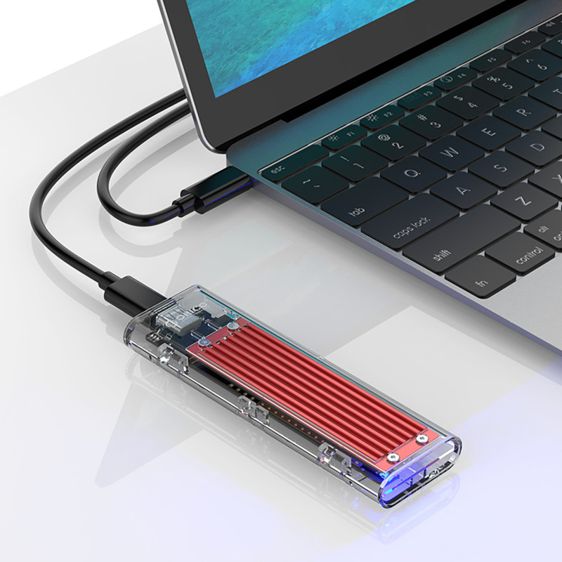 TCM2-C3 M.2 NVME USB-C 10Gb/ s disko dėklas – raudonas/ permatomas