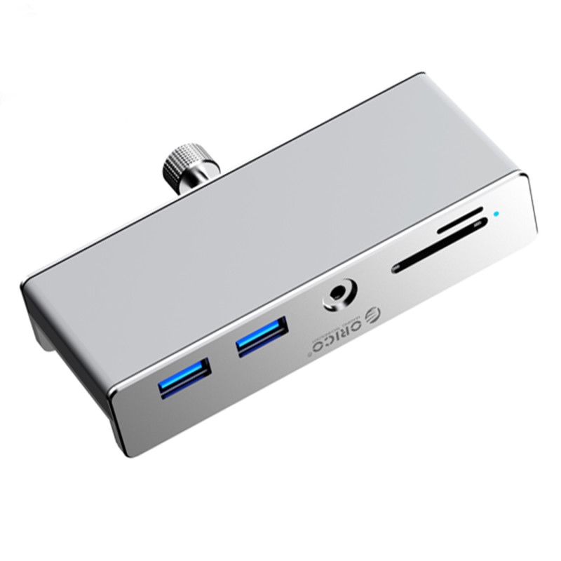 MH5PMM su spaustukais tvirtinamas šakotuvas USB-C / USB-A SD TF 3,5 mm garsas – sidabrinis