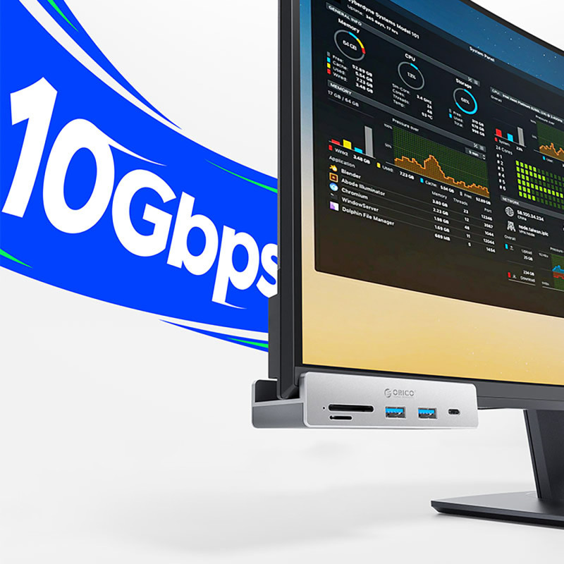MH5PC su gnybtu tvirtinamas šakotuvas USB-C / USB-A USB-C SD TF – sidabrinis