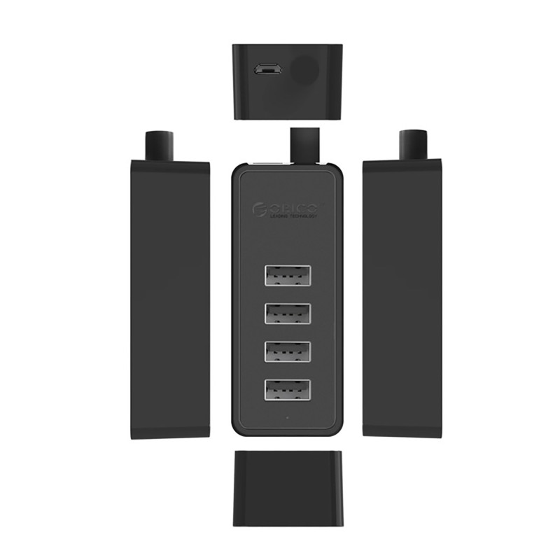 Stebulės skirstytuvas W5P-U2-100 4x USB-A microUSB 5V 1m - juodas