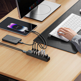 
Stebulės skirstytuvas PW7U-U3 7x USB-A USB-C 5V 3A 1m – juodas
