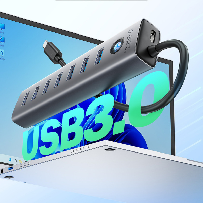 Hub CL7U-U3 skirstytuvas 7x USB-A USB-C 5V 3A 1m - pilka