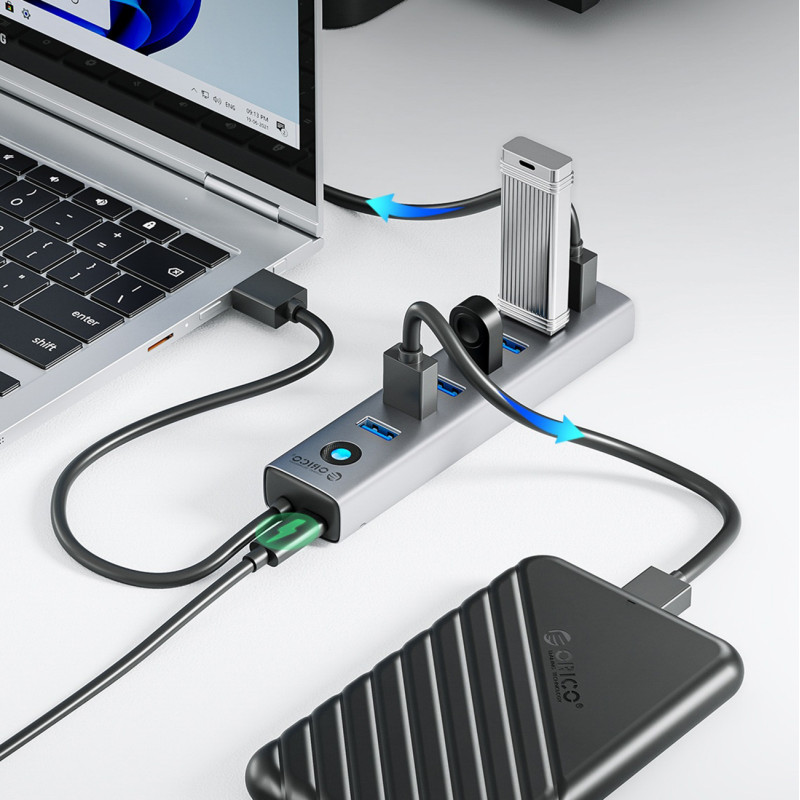 Hub CL7U-U3 skirstytuvas 7x USB-A USB-C 5V 3A 1m - pilka