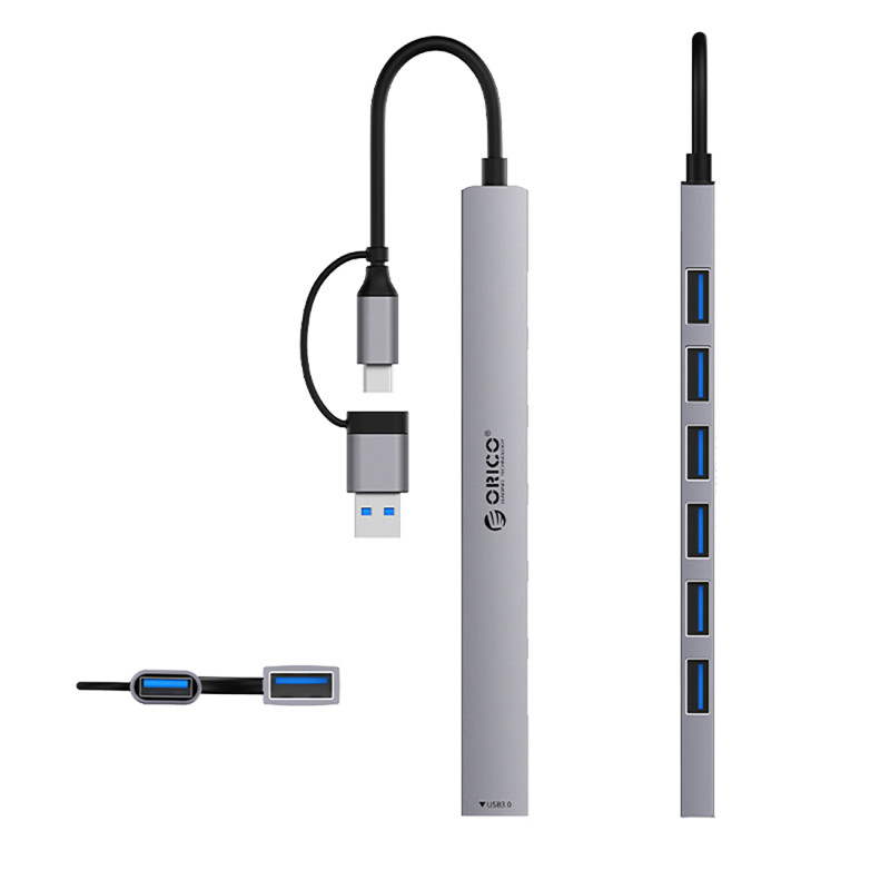Hub YSA2-U3 USB-A / USB-C prijungimo stotelė iki 7x USB-A – pilka