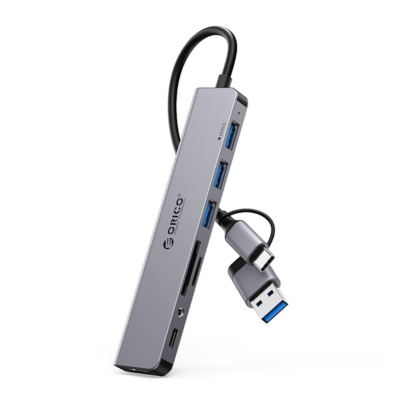 
Hub YSA8-U3 prijungimo stotis USB-A / USB-C į USB-A USB-C 3,5 mm garso TF SD – pilka
