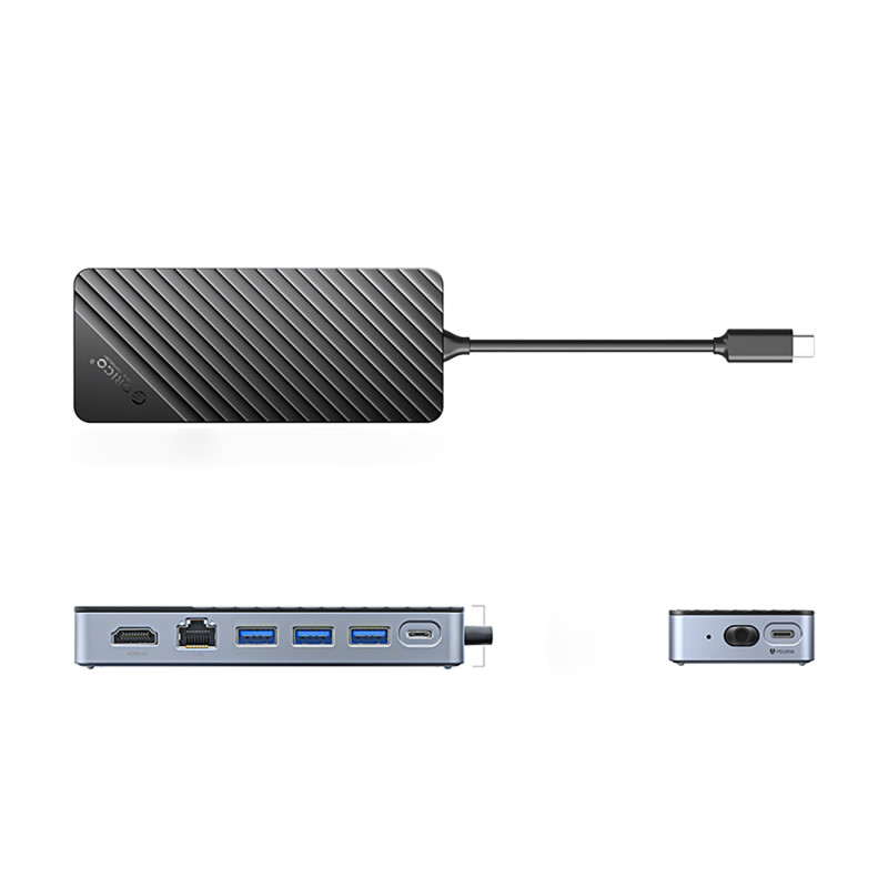 OM28PR-G2 šakotuvo prijungimo stotis su M.2 disko lizdu USB-C – USB-A USB-C HDMI Ethernet – juodas