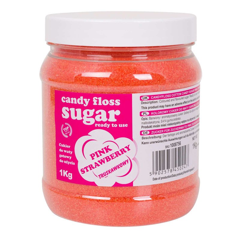 Spalvingas cukrus cukraus vatai rožinės braškių skonio 1kg