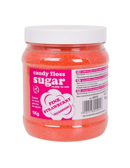Spalvingas cukrus cukraus vatai rožinės braškių skonio 1kg Spalvingas cukrus cukraus vatai rožinės braškių skonio 1kg