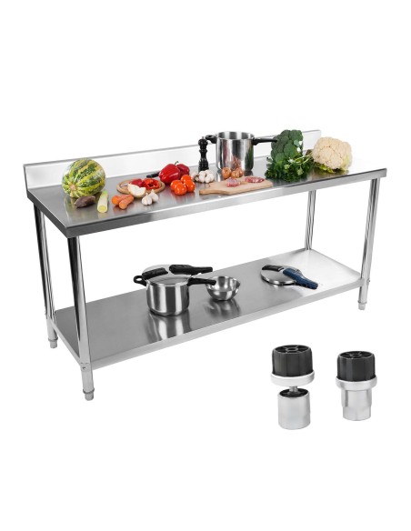 Stalas su sieniniu gastronominiu stalviršiu su apvadu ir lentyna 180x60cm Stalas su sieniniu gastronominiu stalviršiu su apvadu ir lentyna 180x60cm