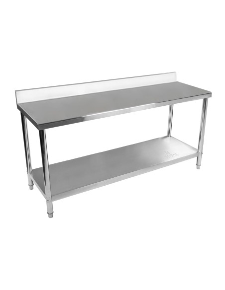 Stalas su sieniniu gastronominiu stalviršiu su apvadu ir lentyna 180x60cm Stalas su sieniniu gastronominiu stalviršiu su apvadu ir lentyna 180x60cm