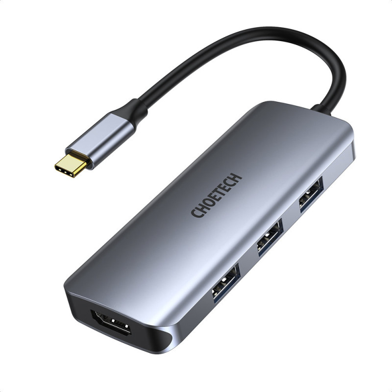 Daugiafunkcis USB HUB Type C – 3xUSB kortelių skaitytuvas SD ir TF HDMI 4K 7in1 pilka
