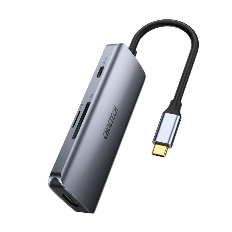 Daugiafunkcis USB HUB Type C – 3xUSB kortelių skaitytuvas SD ir TF HDMI 4K 7in1 pilka