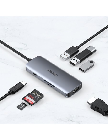 Daugiafunkcis USB HUB Type C – 3xUSB kortelių skaitytuvas SD ir TF HDMI 4K 7in1 pilka Daugiafunkcis USB HUB Type C – 3xUSB kortelių skaitytuvas SD ir TF HDMI 4K 7in1 pilka