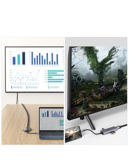 Daugiafunkcis USB HUB Type C – 3xUSB kortelių skaitytuvas SD ir TF HDMI 4K 7in1 pilka Daugiafunkcis USB HUB Type C – 3xUSB kortelių skaitytuvas SD ir TF HDMI 4K 7in1 pilka