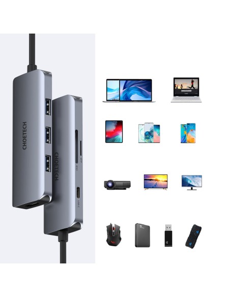 Daugiafunkcis USB HUB Type C – 3xUSB kortelių skaitytuvas SD ir TF HDMI 4K 7in1 pilka Daugiafunkcis USB HUB Type C – 3xUSB kortelių skaitytuvas SD ir TF HDMI 4K 7in1 pilka