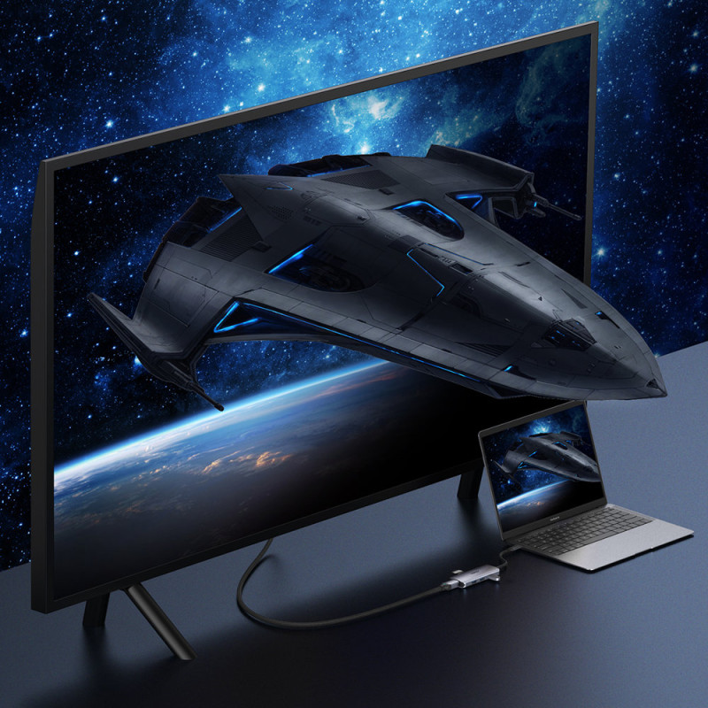 Daugiafunkcis USB HUB Type C – 3xUSB kortelių skaitytuvas SD ir TF HDMI 4K 7in1 pilka