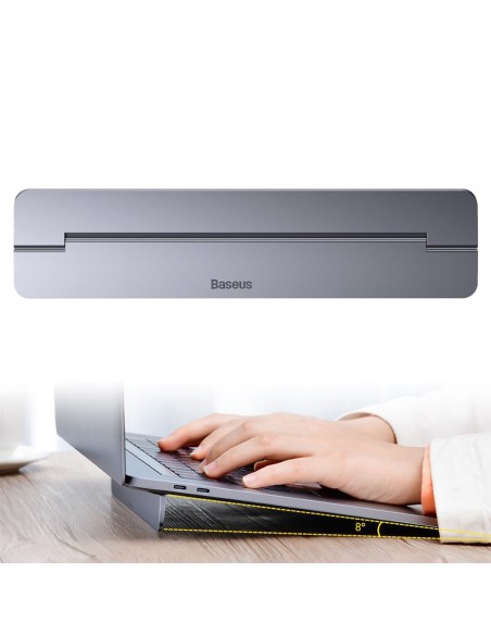 Nešiojamojo kompiuterio stovas MacBook itin plonas sulankstomas lipnus aliuminis tamsiai pilkas Nešiojamojo kompiuterio stovas MacBook itin plonas sulankstomas lipnus aliuminis tamsiai pilkas