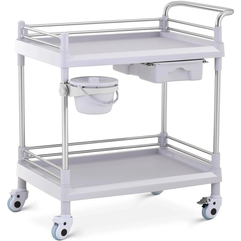 Kosmetikos procedūrų laboratorinis vežimėlis 2 lentynos 1 stalčius 82 x 52 x 91 cm 20 kg