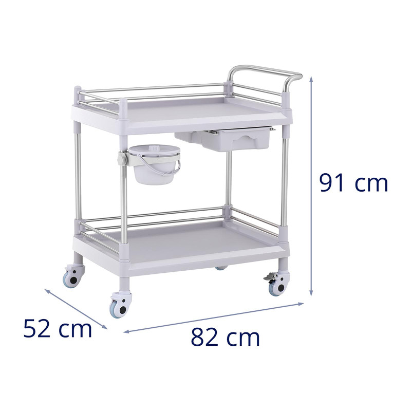 Kosmetikos procedūrų laboratorinis vežimėlis 2 lentynos 1 stalčius 82 x 52 x 91 cm 20 kg