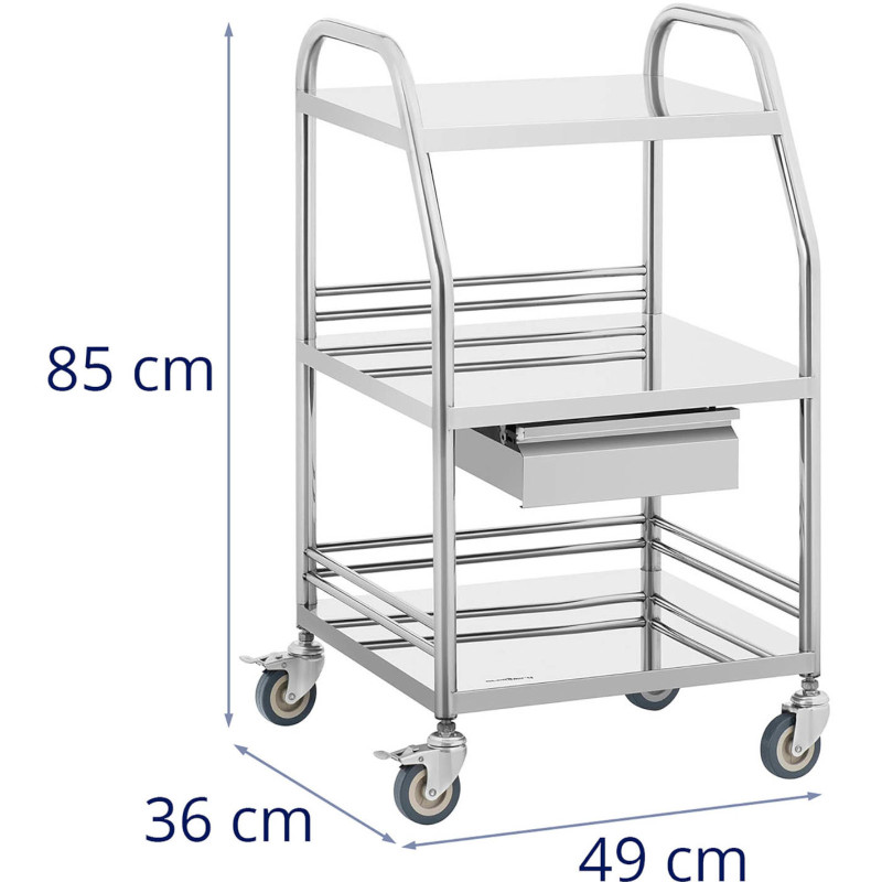 Kosmetinio gydymo laboratorinis vežimėlis STEEL 3 lentynos 1 stalčius 49 x 36 x 85 cm 30 kg