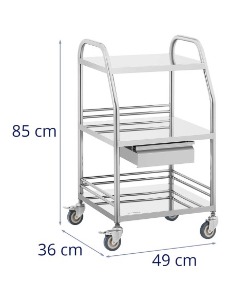 Kosmetinio gydymo laboratorinis vežimėlis STEEL 3 lentynos 1 stalčius 49 x 36 x 85 cm 30 kg Kosmetinio gydymo laboratorinis vežimėlis STEEL 3 lentynos 1 stalčius 49 x 36 x 85 cm 30 kg