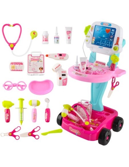 Mažas gydytojo komplektas - rožinis vežimėlis