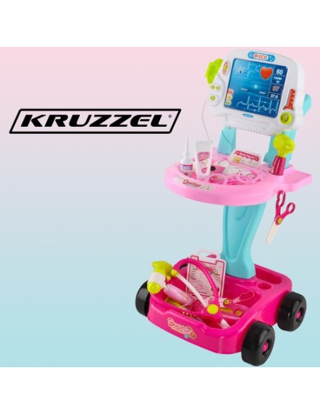 Mažas gydytojo komplektas - rožinis vežimėlis