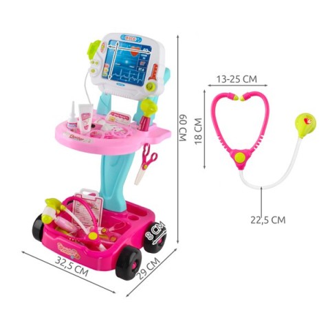Mažas gydytojo komplektas - rožinis vežimėlis