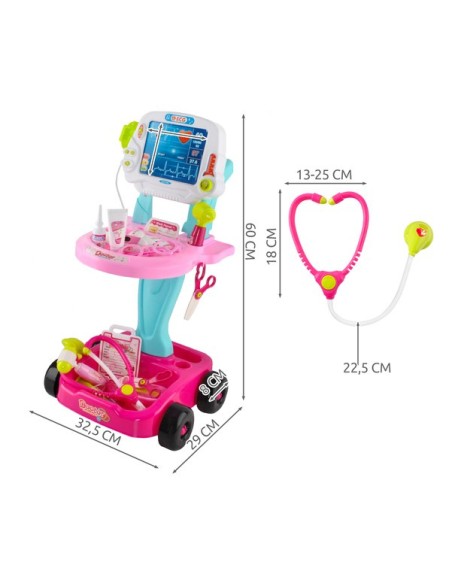 Mažas gydytojo komplektas - rožinis vežimėlis