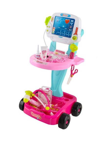 Mažas gydytojo komplektas - rožinis vežimėlis