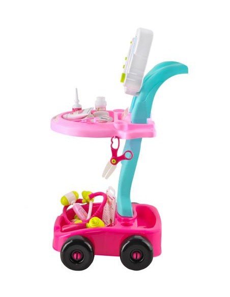 Mažas gydytojo komplektas - rožinis vežimėlis