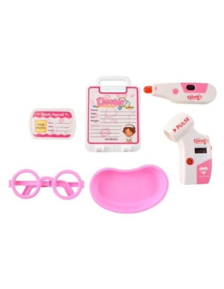 Mažas gydytojo komplektas - rožinis vežimėlis