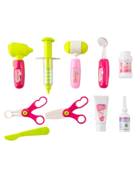 Mažas gydytojo komplektas - rožinis vežimėlis